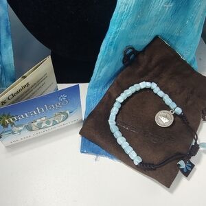 Marahlago Bracelet Larimar Blue Small Bead Adjustable Strap With Charm
